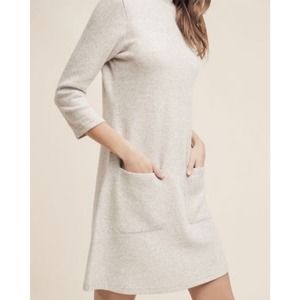 Anthropologie Moth Alba Mini Dress Tunic Cozy Knit Mockneck Neutral Gray‎ XS